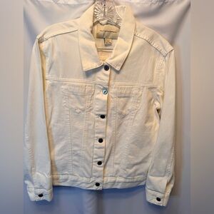Pilcro Anthropologie Size Small White Denim Jean Jacket 100% Cotton Relaxed Fit